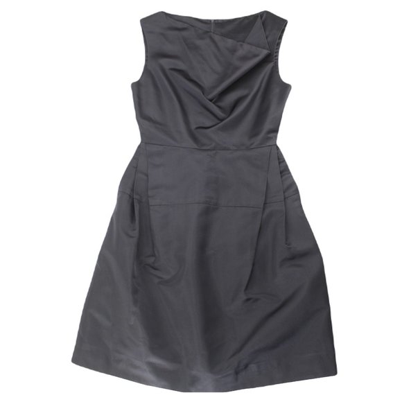 Gary Graham Black Silk Asymmetric Dress Sleeveless Draped Front Bell Skirt 2/S - Picture 8 of 15
